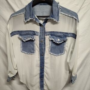 Denim and White Button-Up Shirt